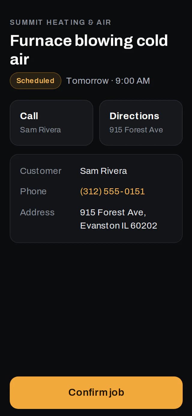 Technician job page on a phone